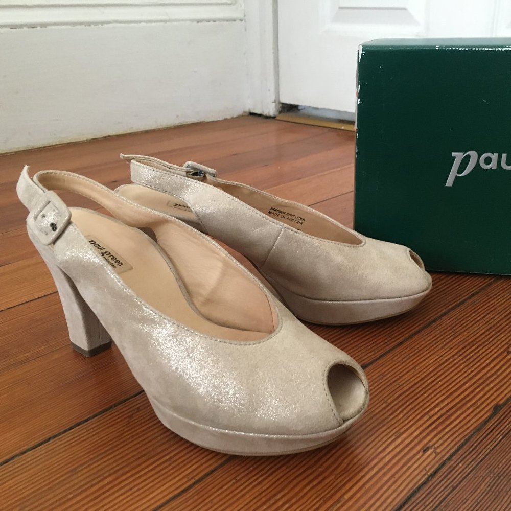 Paul Green Moriah Peep Toe Metallic Suede Platform Heels